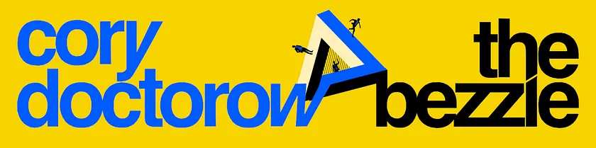A yellow banner with the text "cory doctorow the bezzle" and a stylized letter A.