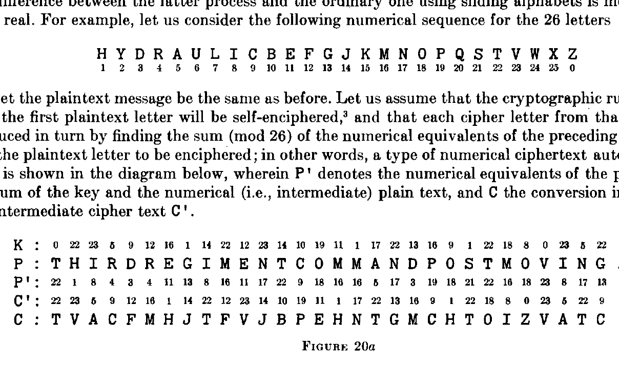 Ciphertext autokey encipherment example using FORTUNE as the initial key