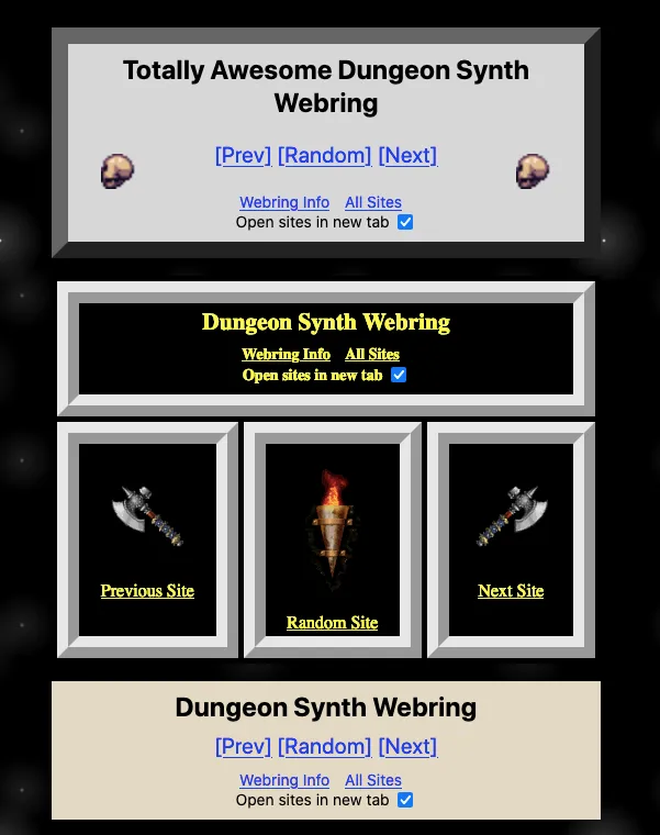 A collection of webring navigation widgets for "Dungeon Synth"
