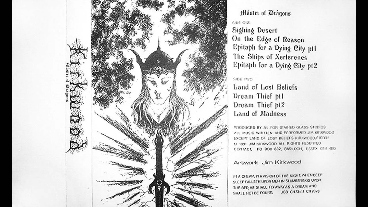 Album cover and tracklist for Master of Dragons by Jim Kirkwood