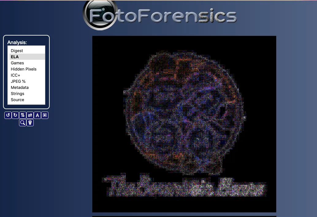Screenshot of FotoForensics website showing an Error Level Analysis of The Berenstain Bears logo