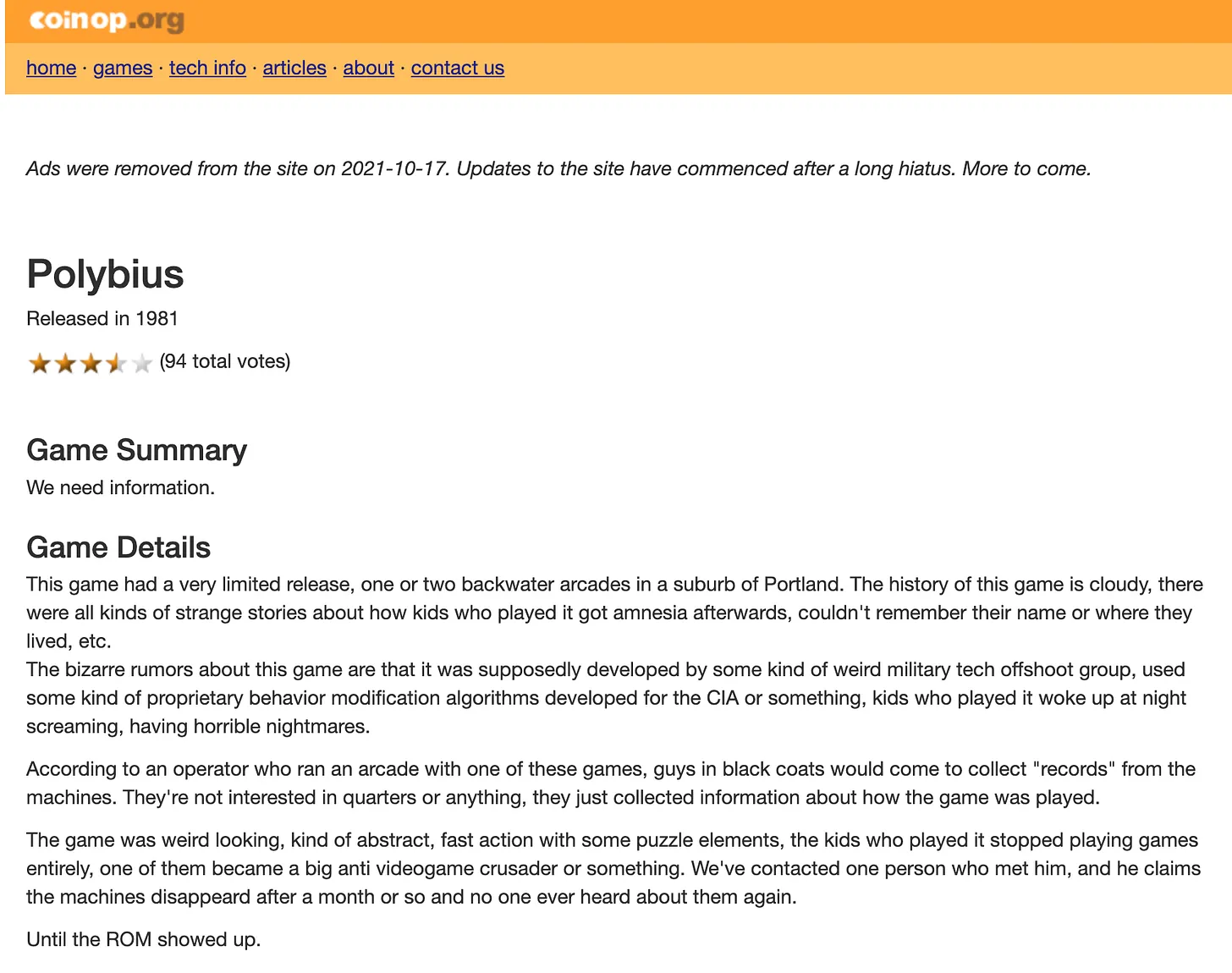 coinop.org website header and navigation bar