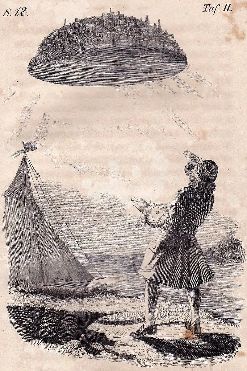 J.J. Grandville's illustration of Gulliver seeing the flying island of Laputa