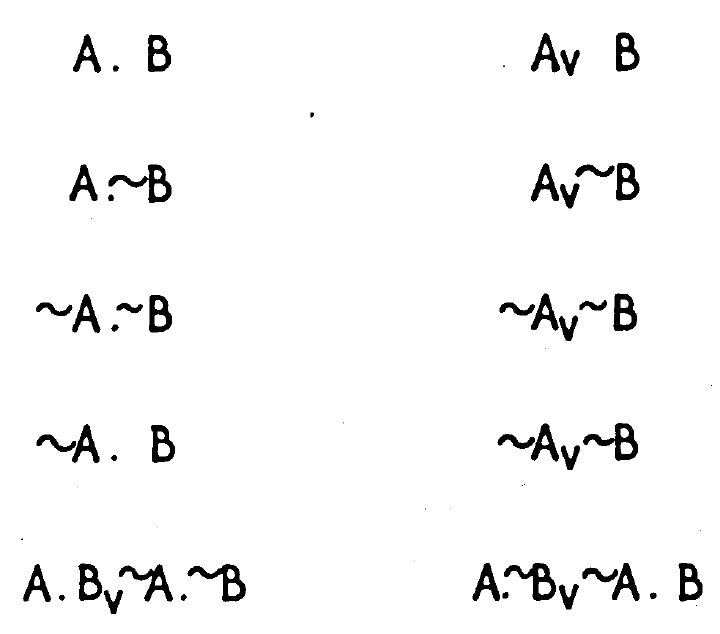 A list of ten logical expressions arranged in two columns