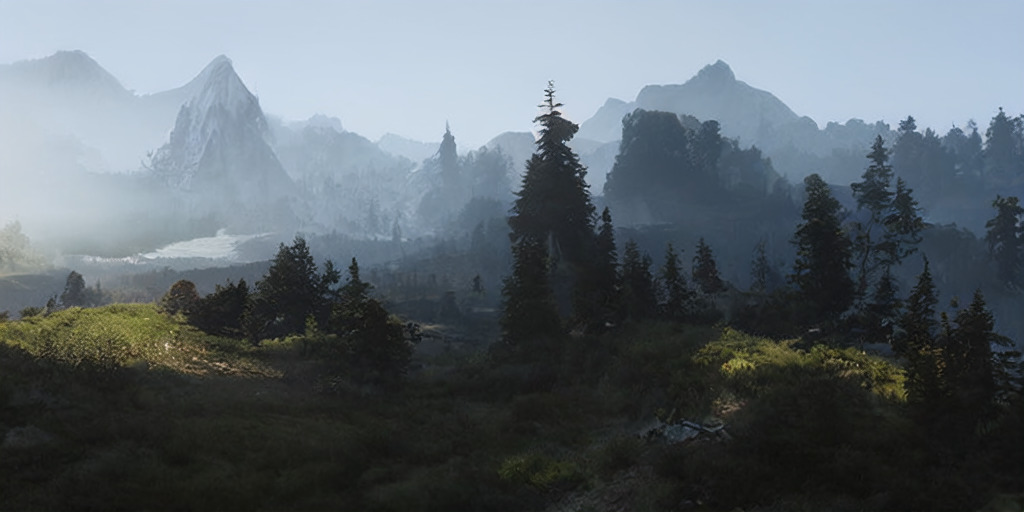 Three landscape images generated by the semantic landscapes model