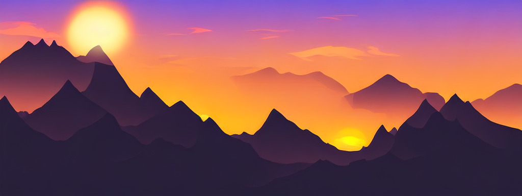 A sunset over a mountain range, vector image.
