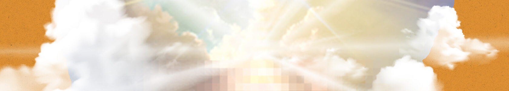 A banner image showing bright, sunlit clouds against an orange background